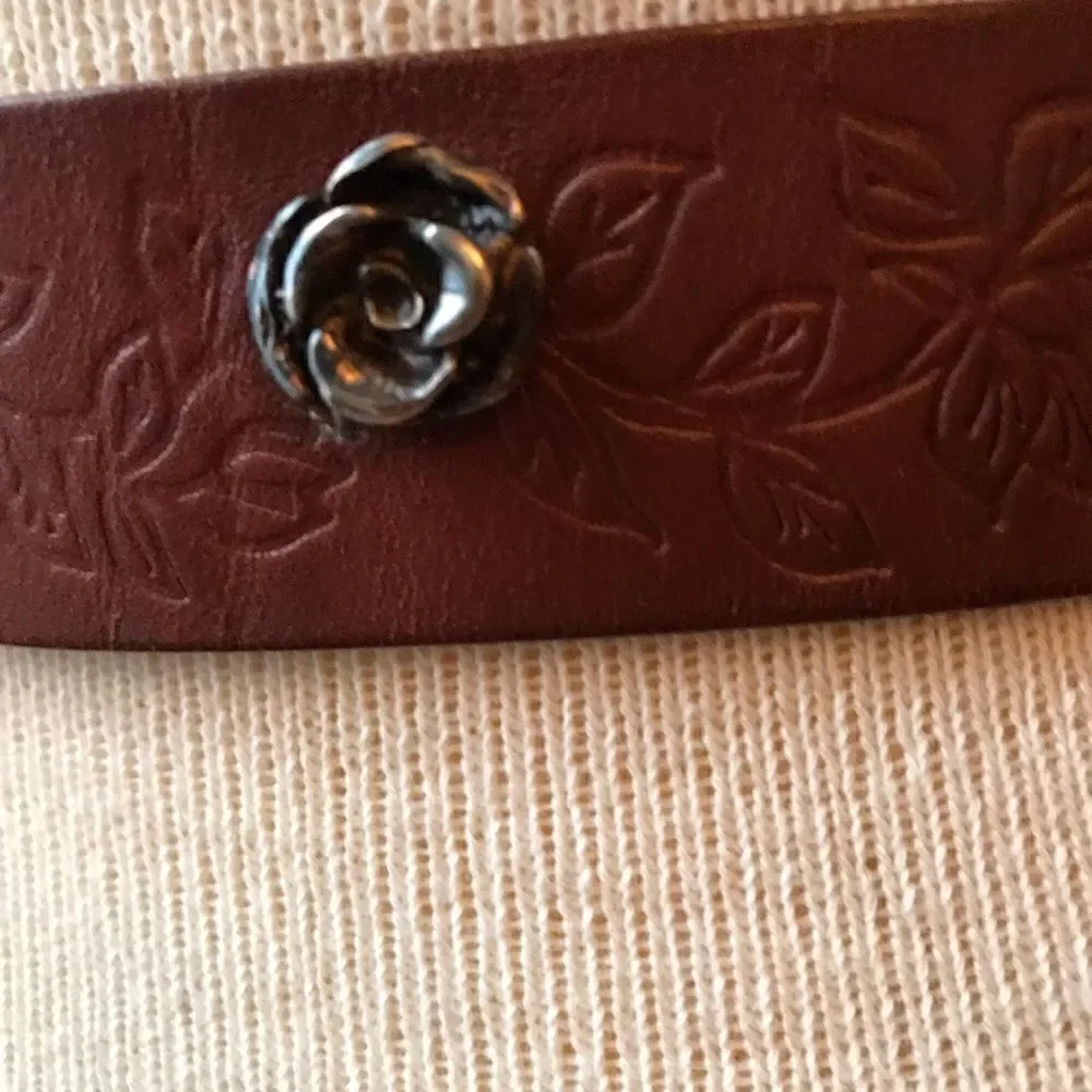 Leather Tack Belt with Silver Flowers and Embossed Leather